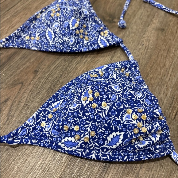 Old Navy Blue Floral Bikini With Bead Work S/M - Picture 2 of 3
